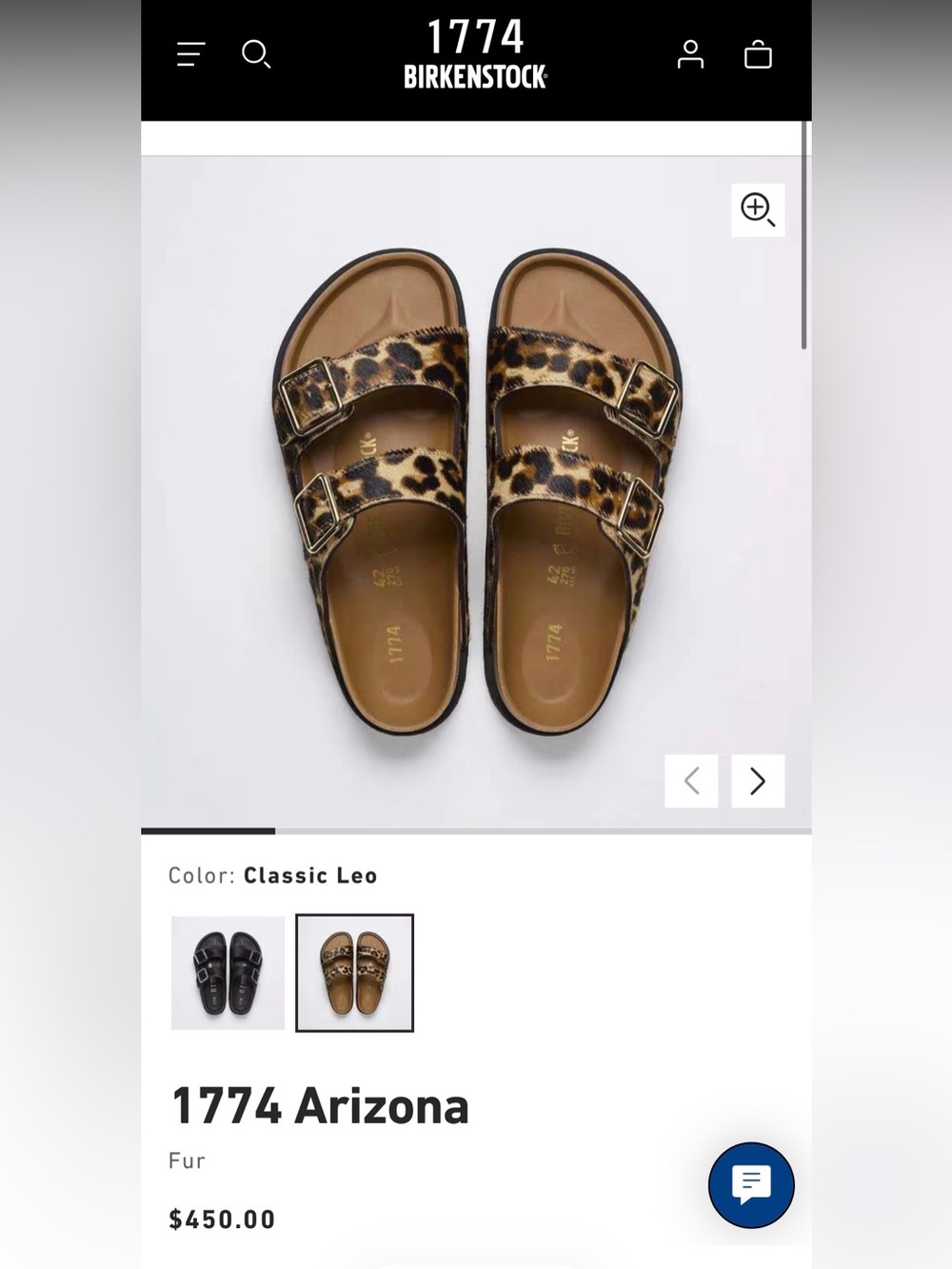 NWT Birkenstock 1774 - Arizona fur 1774, leopard pony hair, size 37 (US6-6.5)